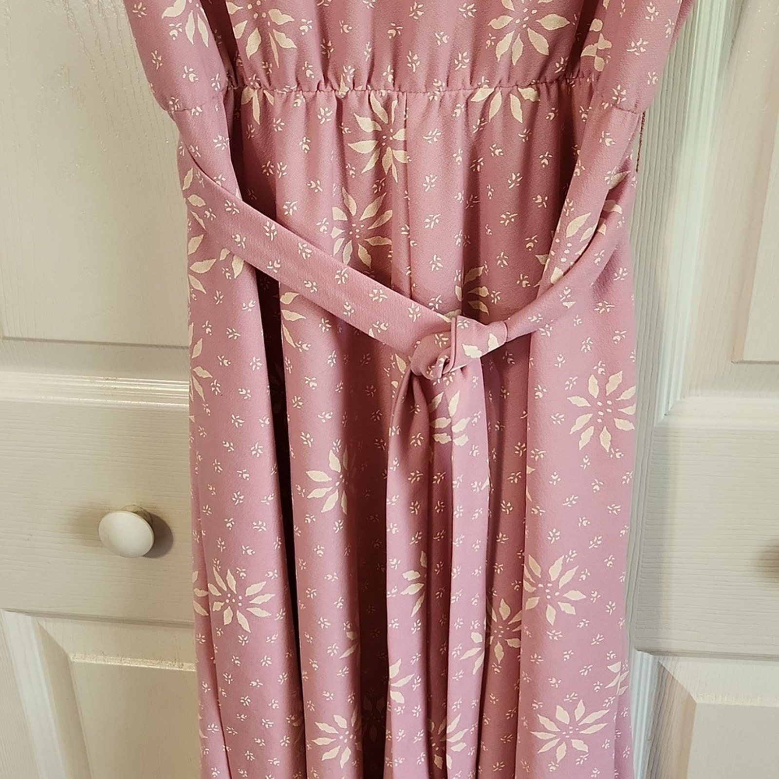 Vintage Sears Womens Pink Floral Dress Size 12 Elastic Waist Lace Cottagecore — image 4 of 8